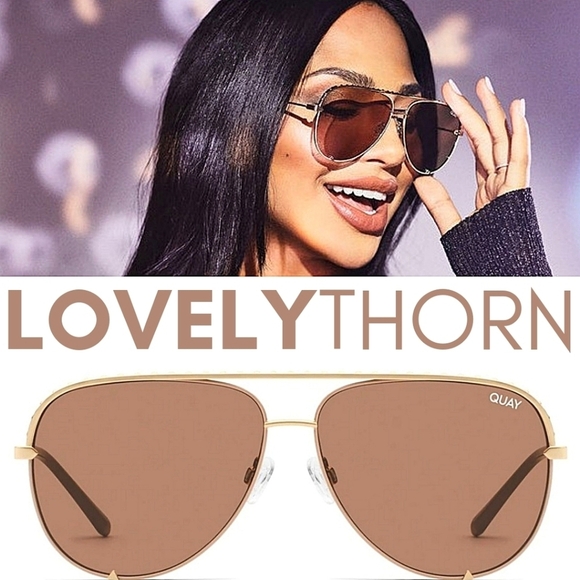 QUAY // ltd ed rivet detail gold frames with tan lenses aviator sunglass… main image 14